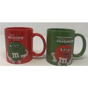 Mars M & M's Brand 2024 Red Mug with Green M&M Green Mug with Red M&M Set of 2